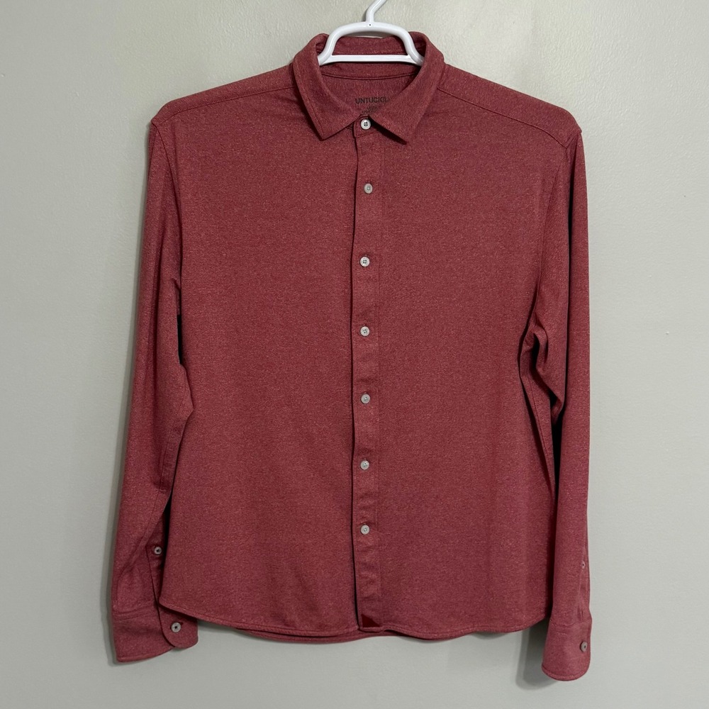 UNTUCKit Mens Medium Red Heathered Performance Long Sleeve Button Up Shirt - Picture 2 of 6